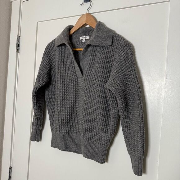 Madewell Waffle Knit Henley Sweater Womens Sz XS Heather Gray Cotton Wool Blend - Picture 2 of 11